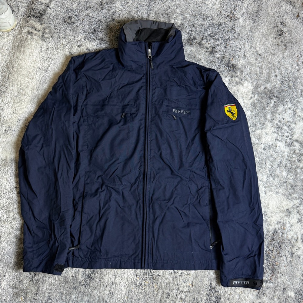 Ferrari Mens Navy Blue Lightweight Zip Up Windbreaker Jacket Shield Logo Small